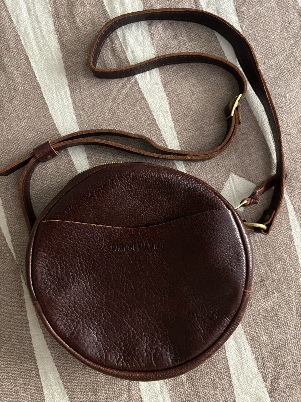 Portland Leather Deep Brown Round Leather Crossbody Bag